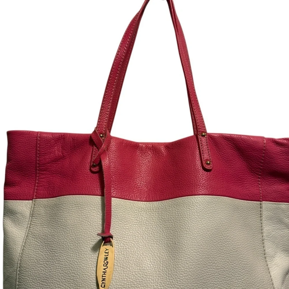 CYNTHIA ROWLEY Stylish Pink, White, and Black Tote Bag